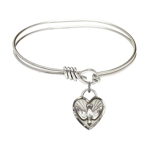 Youth 5 3-4&amp;quot; Rhodium Plated Bangle Bracelet with Confirmation Heart Charm