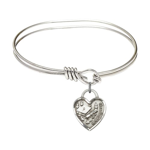 Youth 5 3-4&amp;quot; Rhodium Plated Bangle Bracelet with Graduation Heart Charm