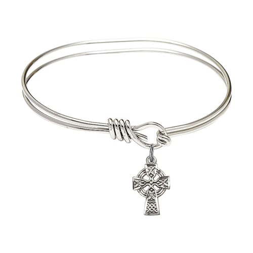 Youth 5 3-4&amp;quot; Rhodium Plated Bangle Bracelet with Celtic Cross Charm