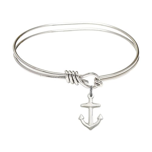 Youth 5 3-4&amp;quot; Rhodium Plated Bangle Bracelet with Anchor Charm