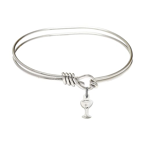 Youth 5 3-4&amp;quot; Rhodium Plated Bangle Bracelet with Chalice Charm