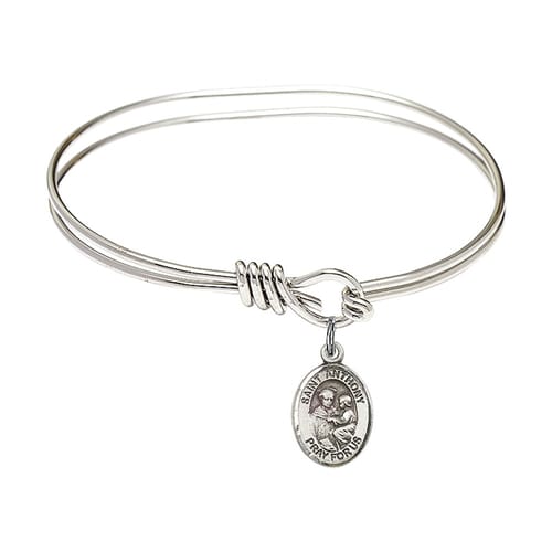 Youth 5 3-4&amp;quot; Rhodium Plated Bangle Bracelet with St. Anthony of Padua Medal Charm