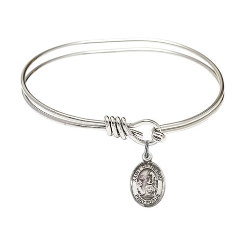Youth 5 3-4&amp;quot; Rhodium Plated Bangle Bracelet with St. Catherine of Siena Medal Charm