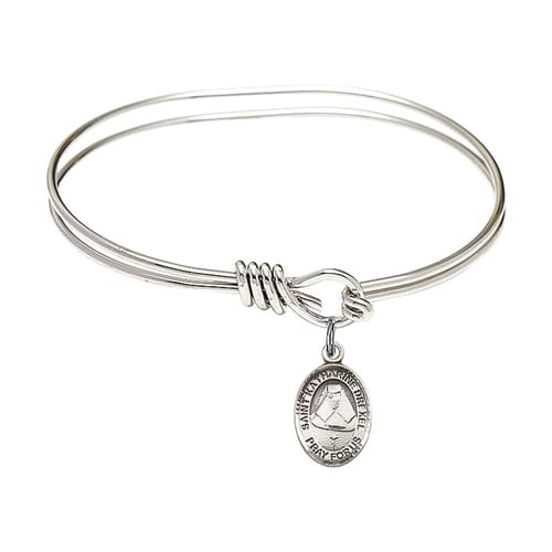 Youth 5 3-4&amp;quot; Rhodium Plated Bangle Bracelet with St. Katharine Drexel Medal Charm