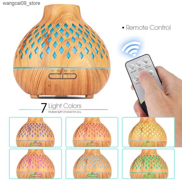 Humidifiers 500ML Aromatherapy Essential Oil Diffuser Wood Grain Remote Control Ultrasonic Air Humidifier Cool with 7 Color Lights For Home