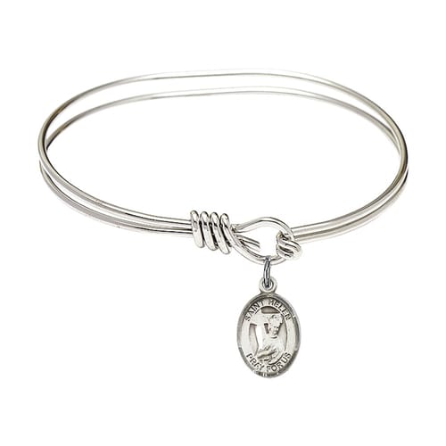 Youth 5 3-4&amp;quot; Rhodium Plated Bangle Bracelet with St. Helen Medal Charm