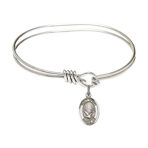Youth 5 3-4&amp;quot; Rhodium Plated Bangle Bracelet with Holy Spirit Medal Charm