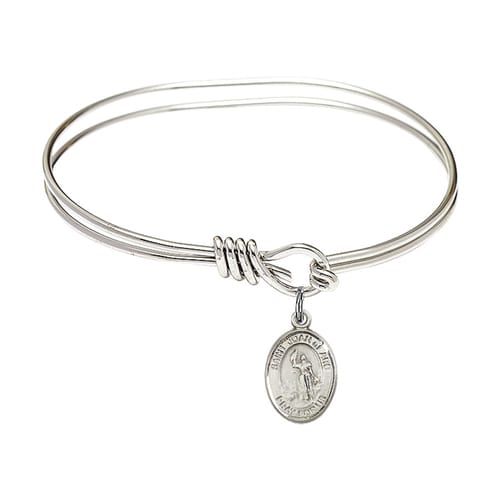 Youth 5 3-4&amp;quot; Rhodium Plated Bangle Bracelet with St. Joan of Arc Medal Charm