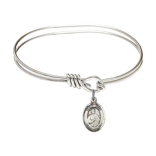 Youth 5 3-4&amp;quot; Rhodium Plated Bangle Bracelet with St. Jude Thaddeus Medal Charm