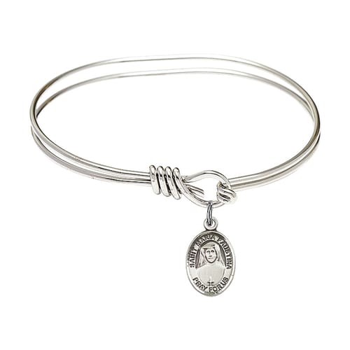 Youth 5 3-4&amp;quot; Rhodium Plated Bangle Bracelet with St. Maria Faustina Medal Charm