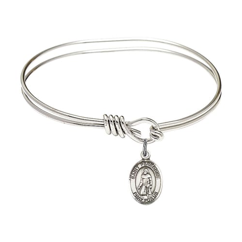 Youth 5 3-4&amp;quot; Rhodium Plated Bangle Bracelet with St. Peregrine Laziosi Medal Charm