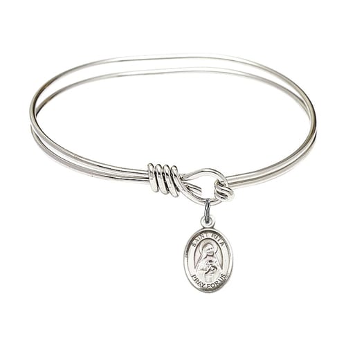 Youth 5 3-4&amp;quot; Rhodium Plated Bangle Bracelet with St. Rita of Cascia Medal Charm