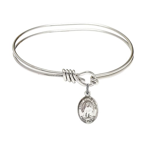 Youth 5 3-4&amp;quot; Rhodium Plated Bangle Bracelet with St. Edith Stein Medal Charm
