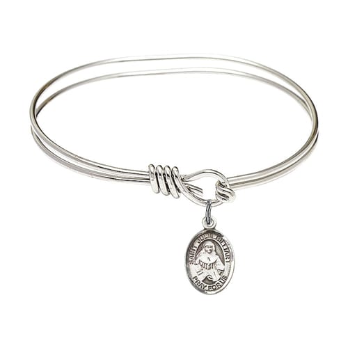 Youth 5 3-4&amp;quot; Rhodium Plated Bangle Bracelet with St. Julie Billiart Medal Charm