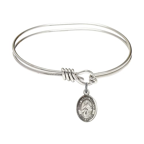 Youth 5 3-4&amp;quot; Rhodium Plated Bangle Bracelet with St. Maria Goretti Medal Charm