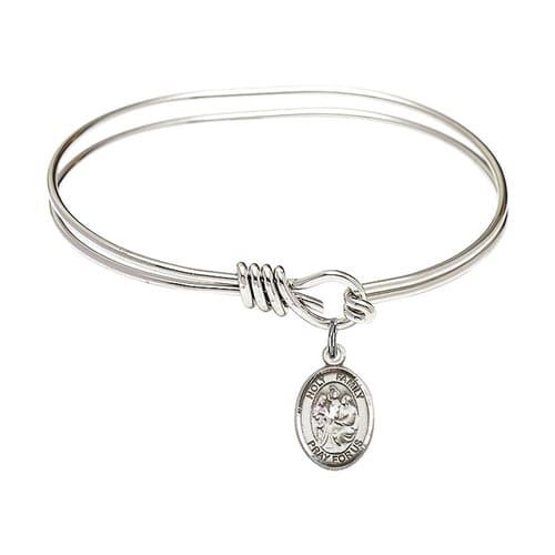 Youth 5 3-4&amp;quot; Rhodium Plated Bangle Bracelet with Holy Family Charm