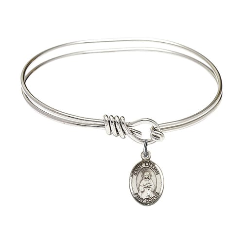 Youth 5 3-4&amp;quot; Rhodium Plated Bangle Bracelet with St. Lillian Medal Charm