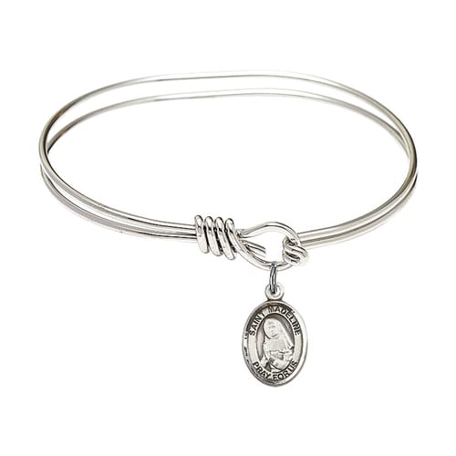 Youth 5 3-4&amp;quot; Rhodium Plated Bangle Bracelet with St. Madeline Sophie Barat Medal Charm