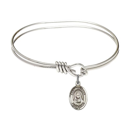 Youth 5 3-4&amp;quot; Rhodium Plated Bangle Bracelet with St. Rebecca Medal Charm