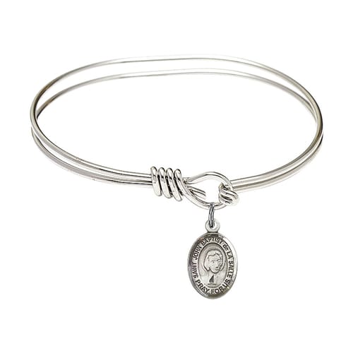 Youth 5 3-4&amp;quot; Rhodium Plated Bangle Bracelet with St. John Baptist de la Salle Medal Charm