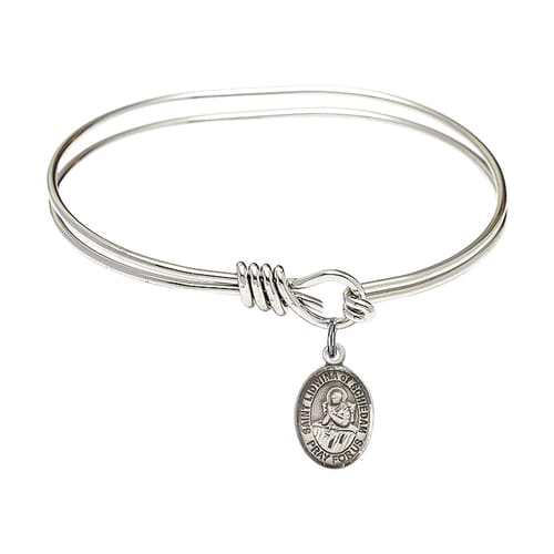 Youth 5 3-4&amp;quot; Rhodium Plated Bangle Bracelet with St. Lidwina of Schiedam Medal Charm