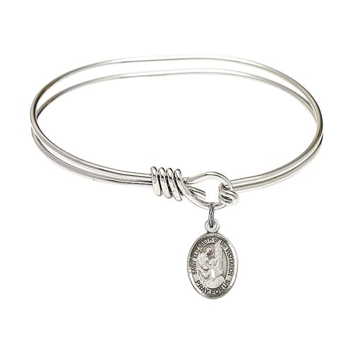 Youth 5 3-4&amp;quot; Rhodium Plated Bangle Bracelet with St. Elizabeth of the Visitation Medal Charm
