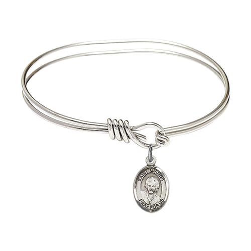 Youth 5 3-4&amp;quot; Rhodium Plated Bangle Bracelet with St. Gianna Beretta Molla Medal Charm