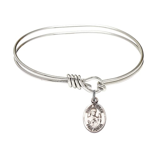 Youth 5 3-4&amp;quot; Rhodium Plated Bangle Bracelet with St. Kieran Medal Charm