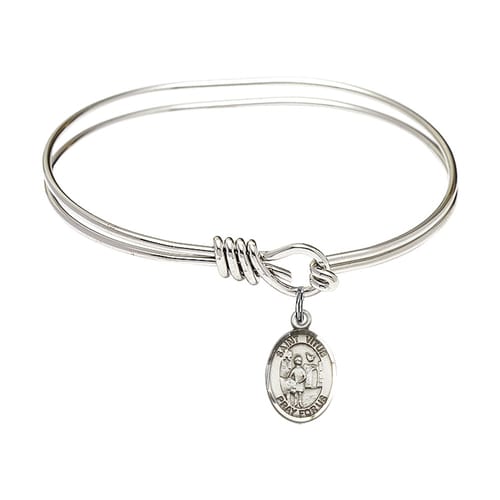 Youth 5 3-4&amp;quot; Rhodium Plated Bangle Bracelet with St. Vitus Medal Charm