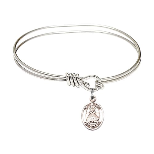Youth 5 3-4&amp;quot; Rhodium Plated Bangle Bracelet with St. Daria Medal Charm