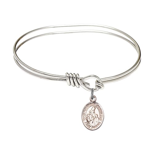 Youth 5 3-4&amp;quot; Rhodium Plated Bangle Bracelet with St. Margaret of Scotland Medal Charm