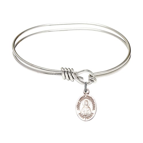 Youth 5 3-4&amp;quot; Rhodium Plated Bangle Bracelet with St. Lydia Purpuraria Medal Charm