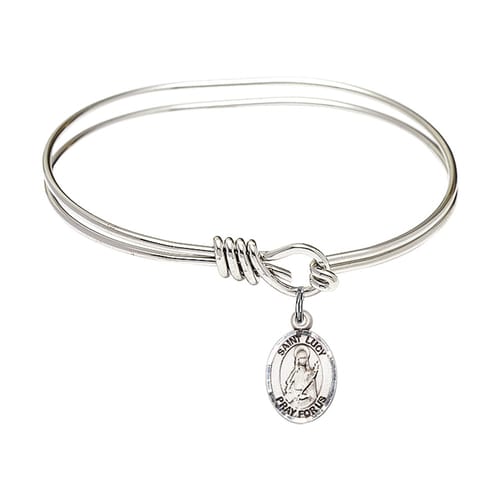 Youth 5 3-4&amp;quot; Rhodium Plated Bangle Bracelet with St. Lucy Medal Charm