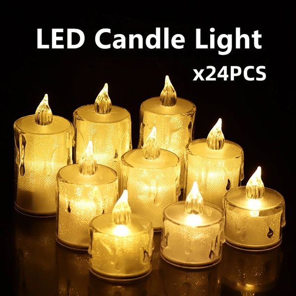 24 LED candles flameless plastic pillars flickering night lights parties Ramadan weddings Christmas decorations 240826
