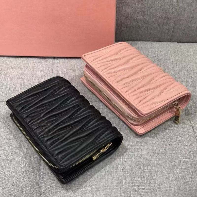 Woman Short Wallets Card Holders Designer Mini Purses Pink Black New Ladies Fashion Pleated Wallet Coin Purse Zipper Hand Bag