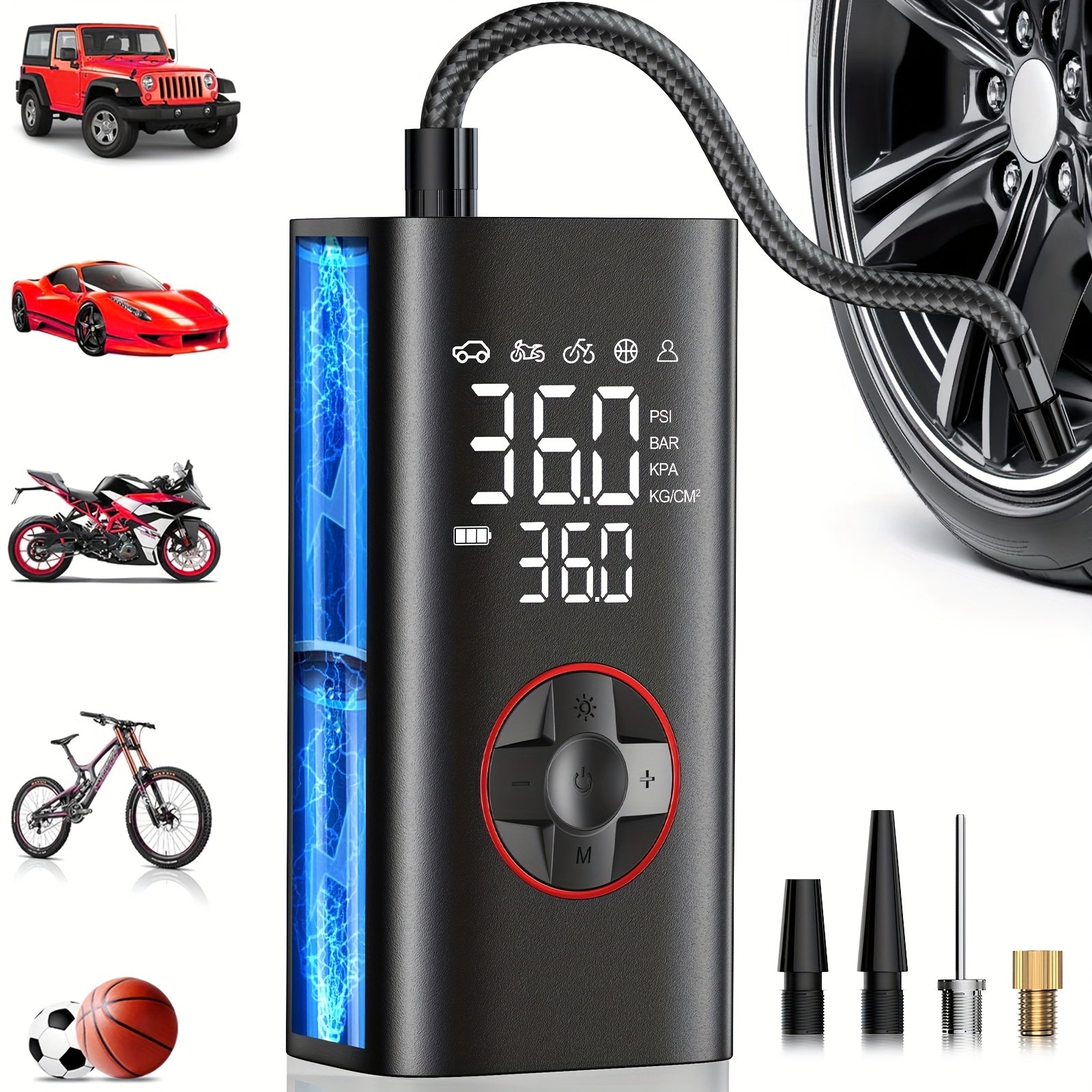 TEMU Tire Inflator Portable Air Compressor, Cordless Air Pump For Car Tires, Motorcycle Ball Bike Tire Pump, Car Accessories (150psi), Gifts For ,