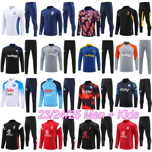 Italys AC Inter tracksuits kids football kits 2024 naples miami mens football tracksuit milan soccer tracksuit 23 24 25 VLAHOVIC POGBA BAREL