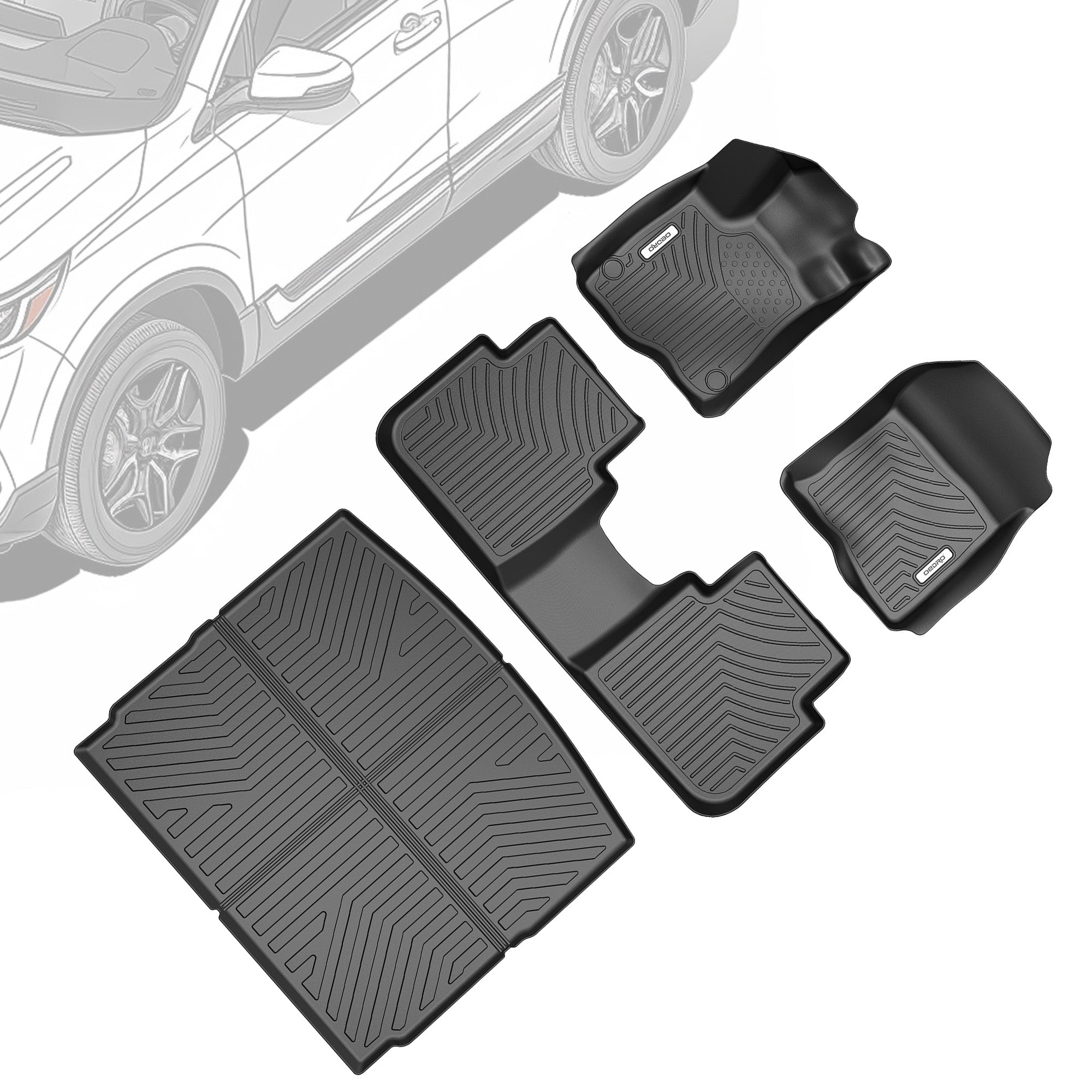 OEDRO Full-set Floor Mats & Cargo Liner for 2023-2025 Honda CRV Hybrid TPE All Weather Custom Fit CRV Hybrid Models  Floor Liners Cargo Mat