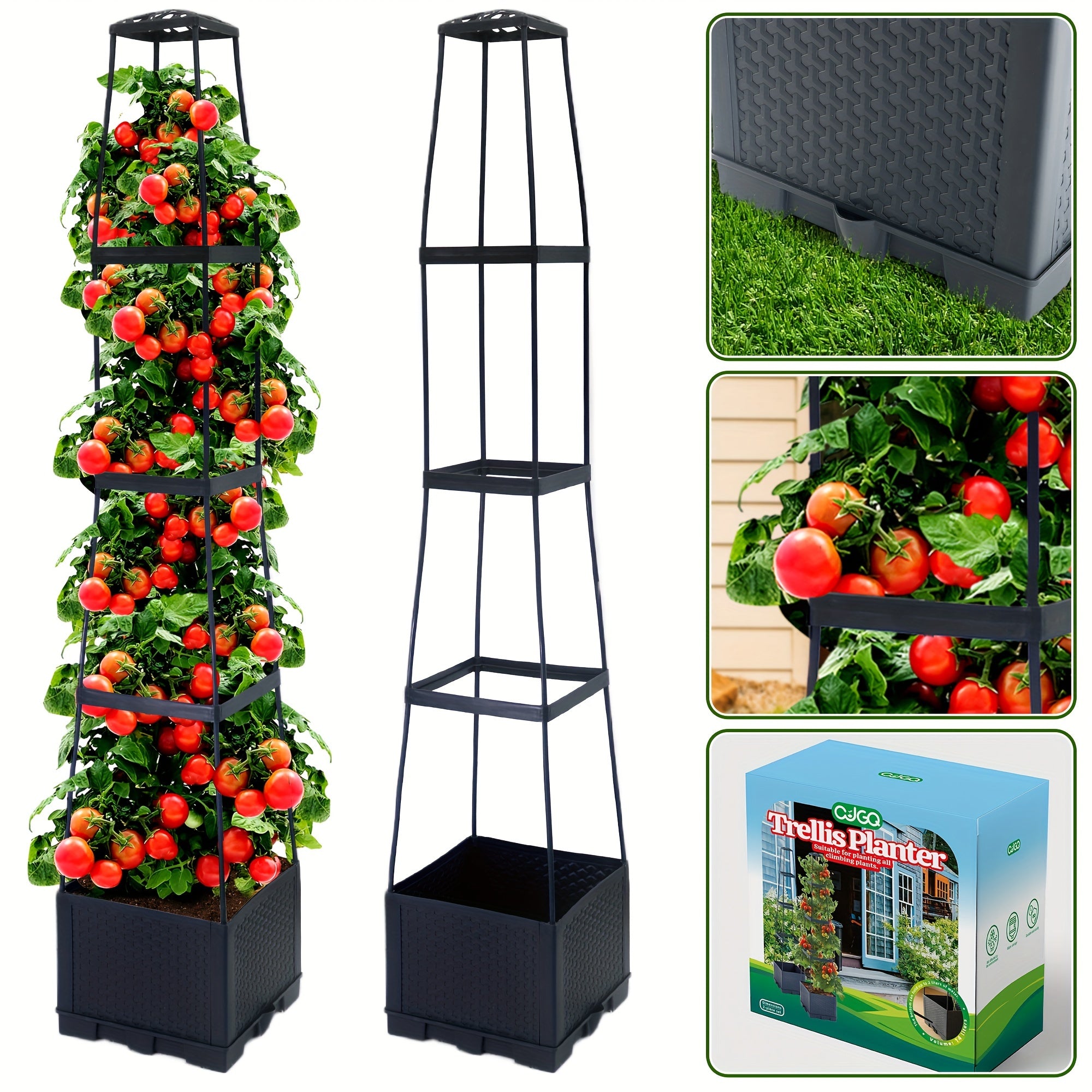 TEMU 2 Pack 57inch Tomato Planter Box With Trellis Self-watering Tomato Cage With Trapezoidal Trellis Climbing Plants Garden Indoor Outdoor