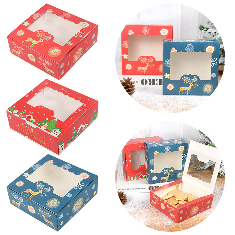 Christmas Cookie Box with Window Candy Chocolate Biscuit Packaging Boxes Gift Wrapping New Year Party Treat Box
