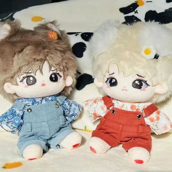 20CM Doll Clothes Suit Cute Tops Floral Shirt Denim Overall Suspender Pants For Idol Dolls Accessories Cotton Stuffed Toys 241030