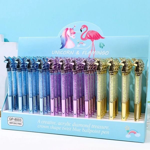 48pcs-lot Color Diamond Handle Pen Cartoon Unicorn Ink Gel Pens Creative Learning Supplies Cute Writing Pen School Stationery Children Gifts