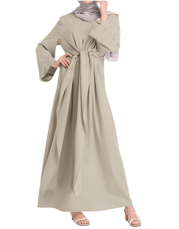 (159) New Beautiful Fashionable Solid Color Elegant Simple Connecting Belt Dress Robe