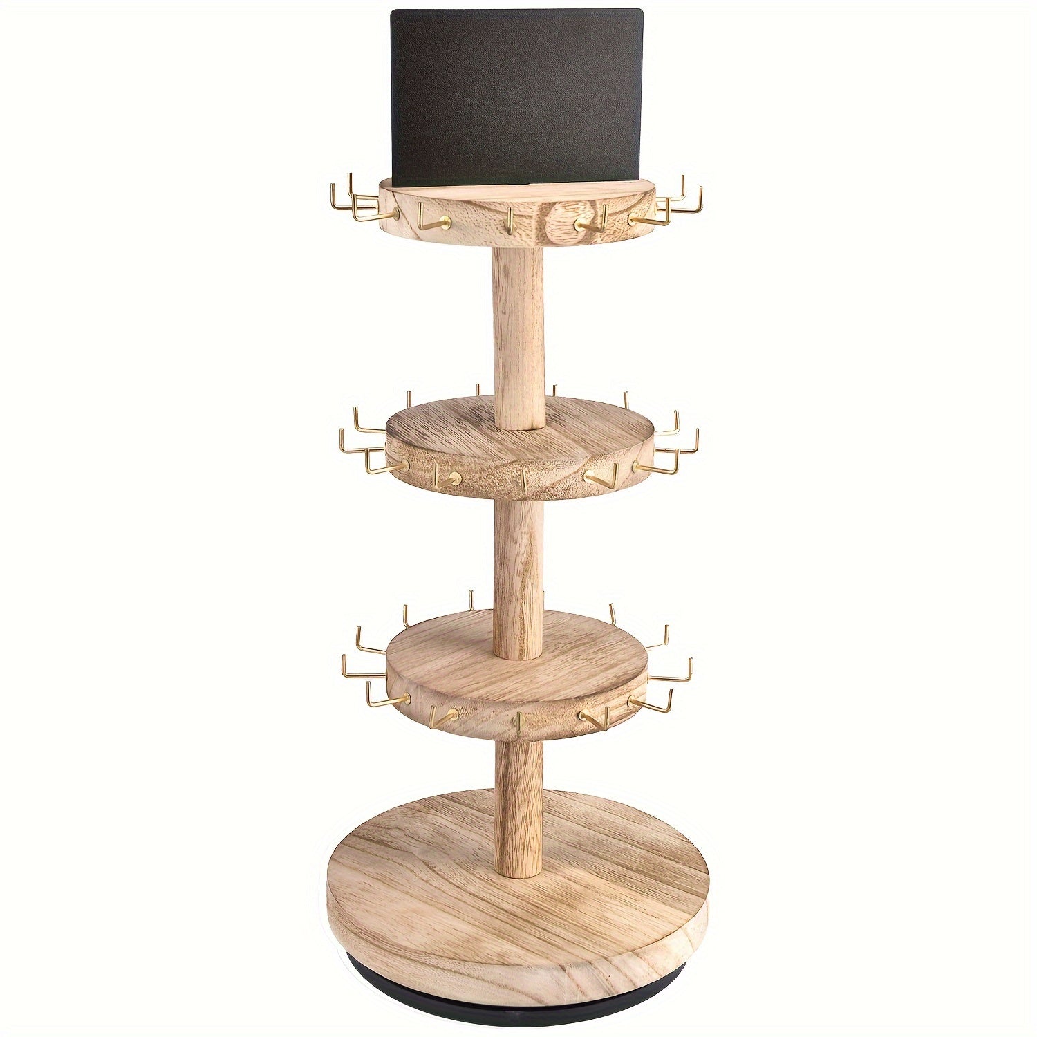 TEMU 3-tier Large Capacity Natural Wood Jewelry Organizer Tower - Rotatable Display Stand With Bracelet & Necklace Holders, Plant-based New Zealand