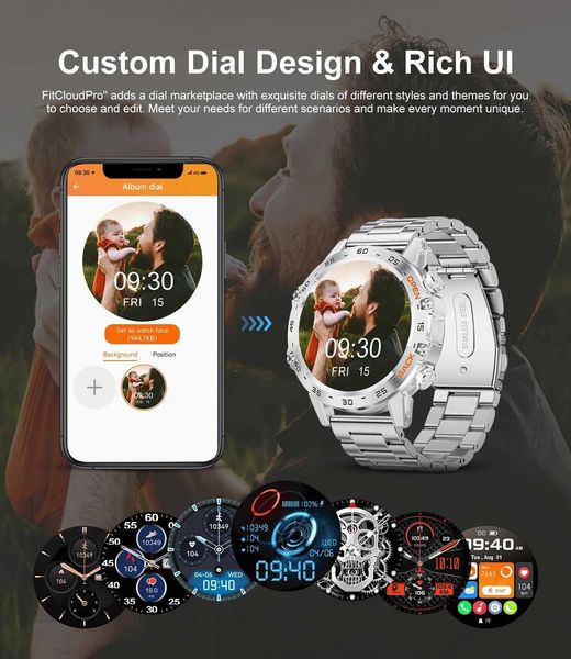 New1.39 wireless connections Call Smart Watch for Mens Outdoor Sports Fitness Heart Rate Health Monitoring Smart Watch Suitable for Android