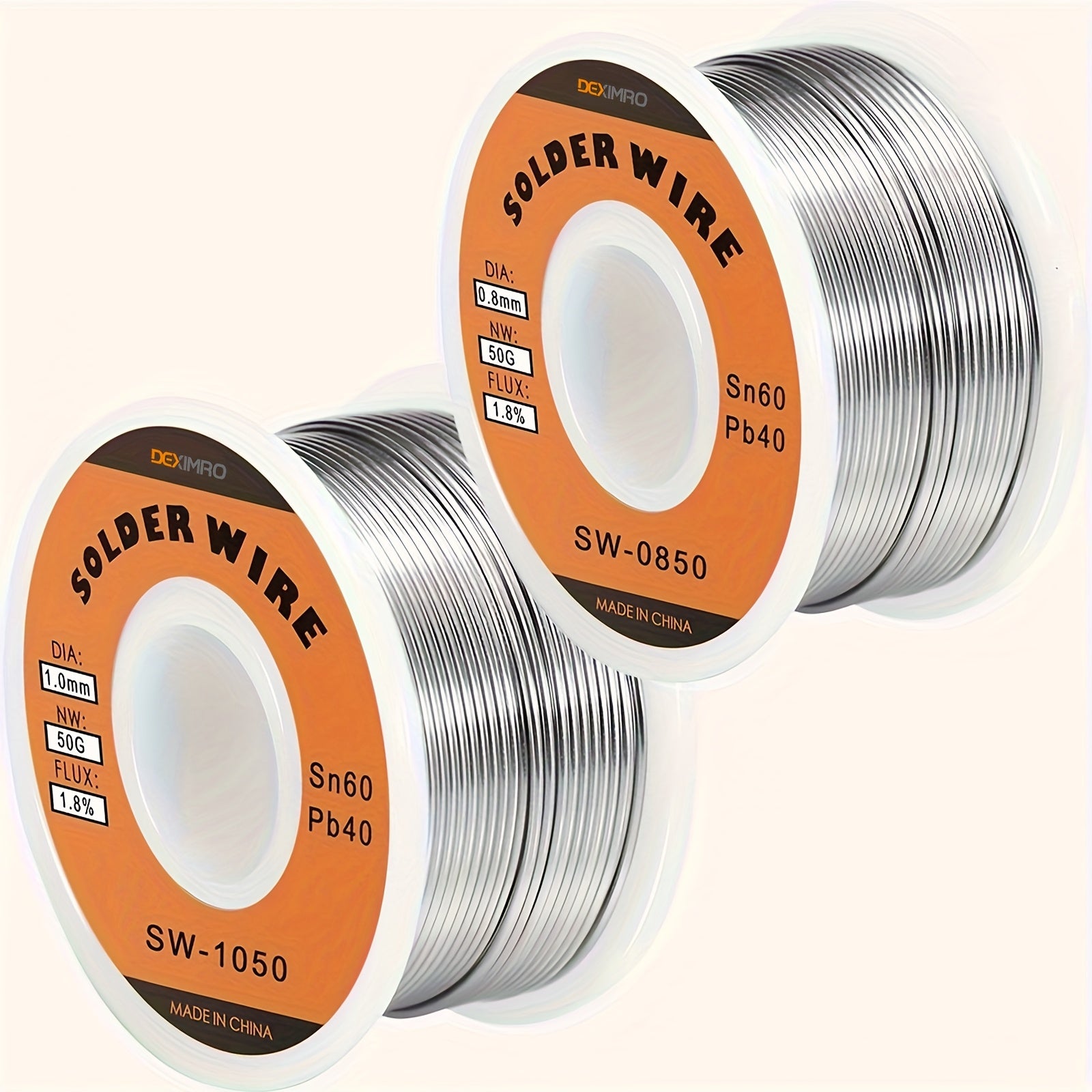 TEMU 2pcs Rosin Core Solder Wire For Electrical Soldering, 60-40 (0.8mm, 50g)x2pcs-0.8mm, 50g1pc, 1.0mm