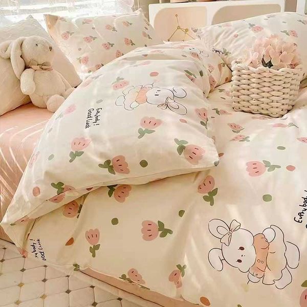 Bedding sets Kids Bedding Set Kawaii Cartoon Printed Duvet Cover Flat Sheet case Soft Bed Linens Dormitory Bedroom Home Textile Z0612