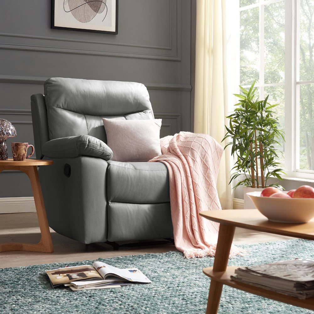 Theo High Back Recliner Armchair Grey PU Faux Leather