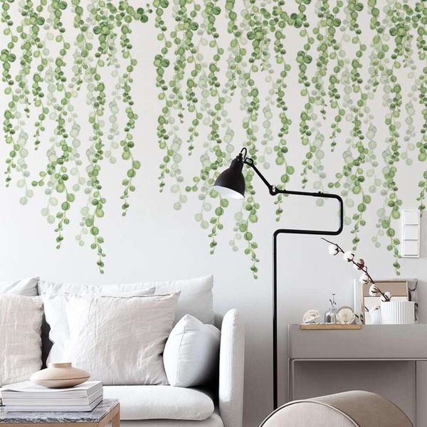 102cm tall Circle Leaves Green Plants Vines Wall Stickers Decorative Stickers for Living Room TV Background Wall Decals Decor