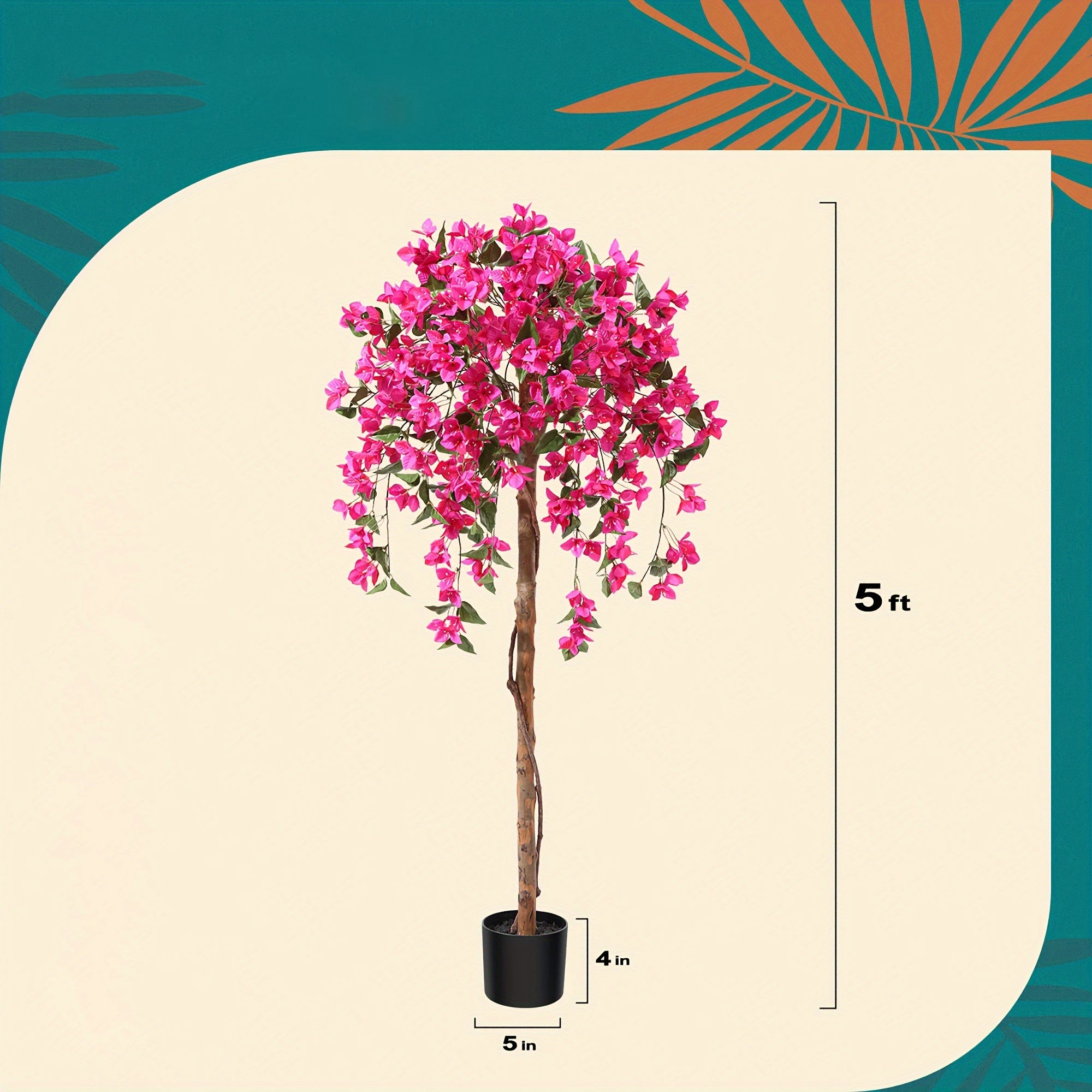 TEMU 4ft-5ft Artificial Bougainvillea Flowers Tree, Potted Plants With Wood Trunk And For Housewarming Decor Gift